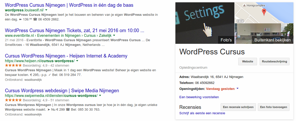 Google Resulaten voor WordPress Cursus Nijmegen